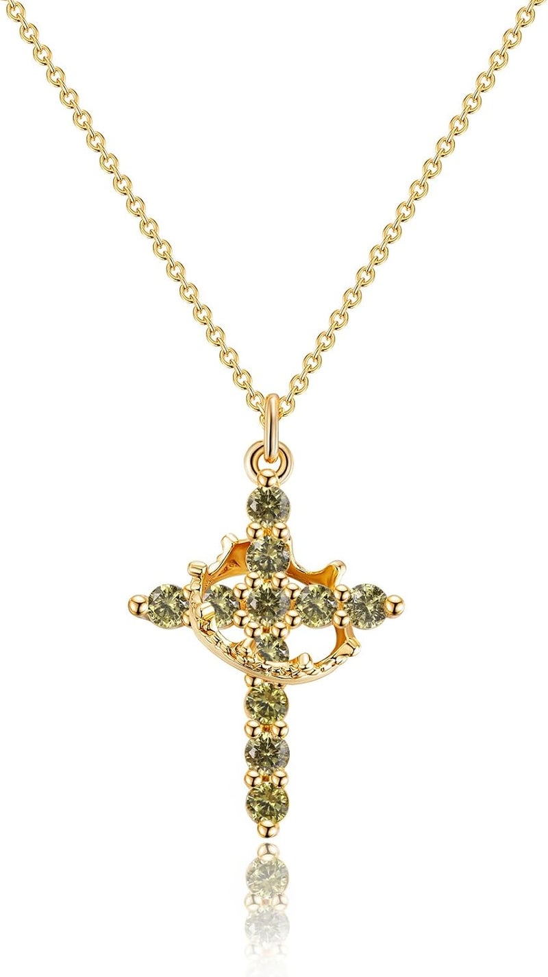 Robaice Upgraded Crown Cross Necklace for Women, 14K Gold Plated Crown Cross Pendant Necklace, Non-Tarnish Faith Jewelry for Women, Christian Religious Gifts for Her - Image 1
